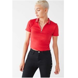 Red URBAN OUTFITTERS Half Zip Crop Polo Top Sz XS